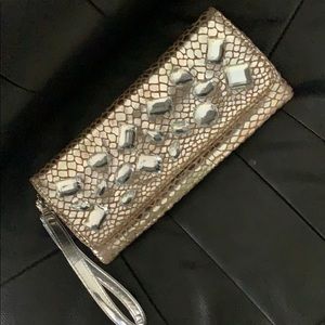 Metallic Silver Jewel Embellished Clutch
